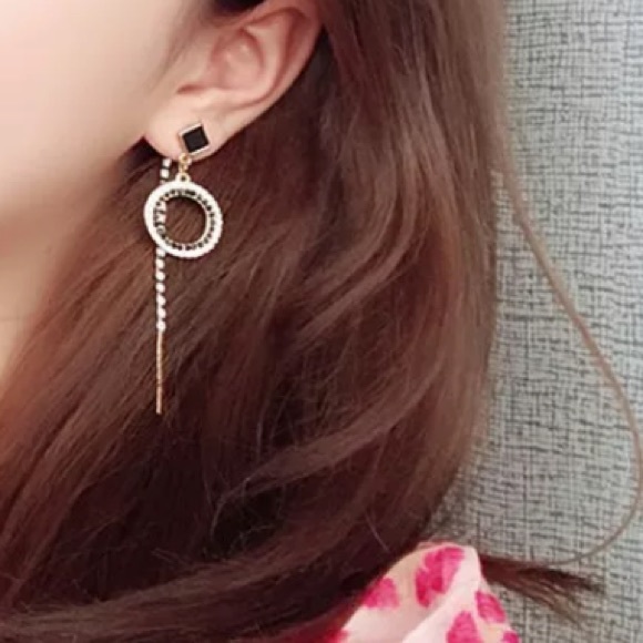 Gold Tone Black Circle Earrings - Picture 5 of 5